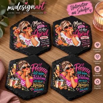 Schieferuntersetzer im 4er-Pack – Aperol & Prosecco