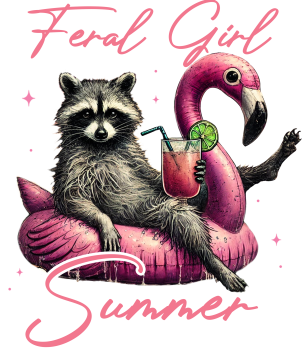 Preview: Unisex T-Shirt mit Aufdruck Waschbär und Flamingo