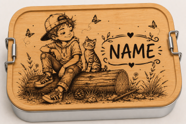 Alu-Lunchbox- Junge mit Katze