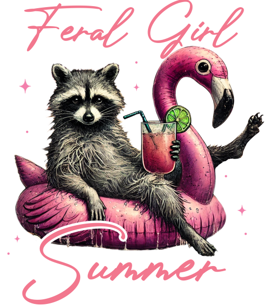 Unisex T-Shirt mit Aufdruck Waschbär und Flamingo