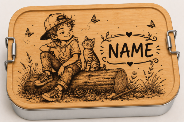 Alu-Lunchbox- Junge mit Katze