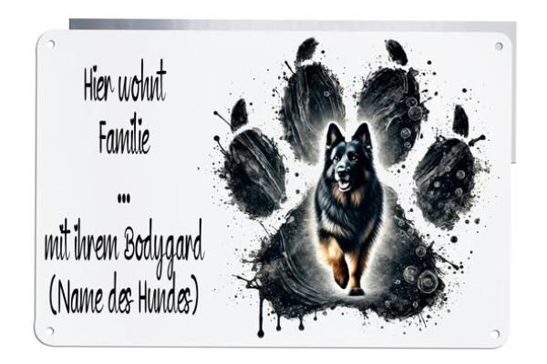 Personalisiertes Alu-Schild für Hundeliebhaber/ Schäferhund in einer Pfote